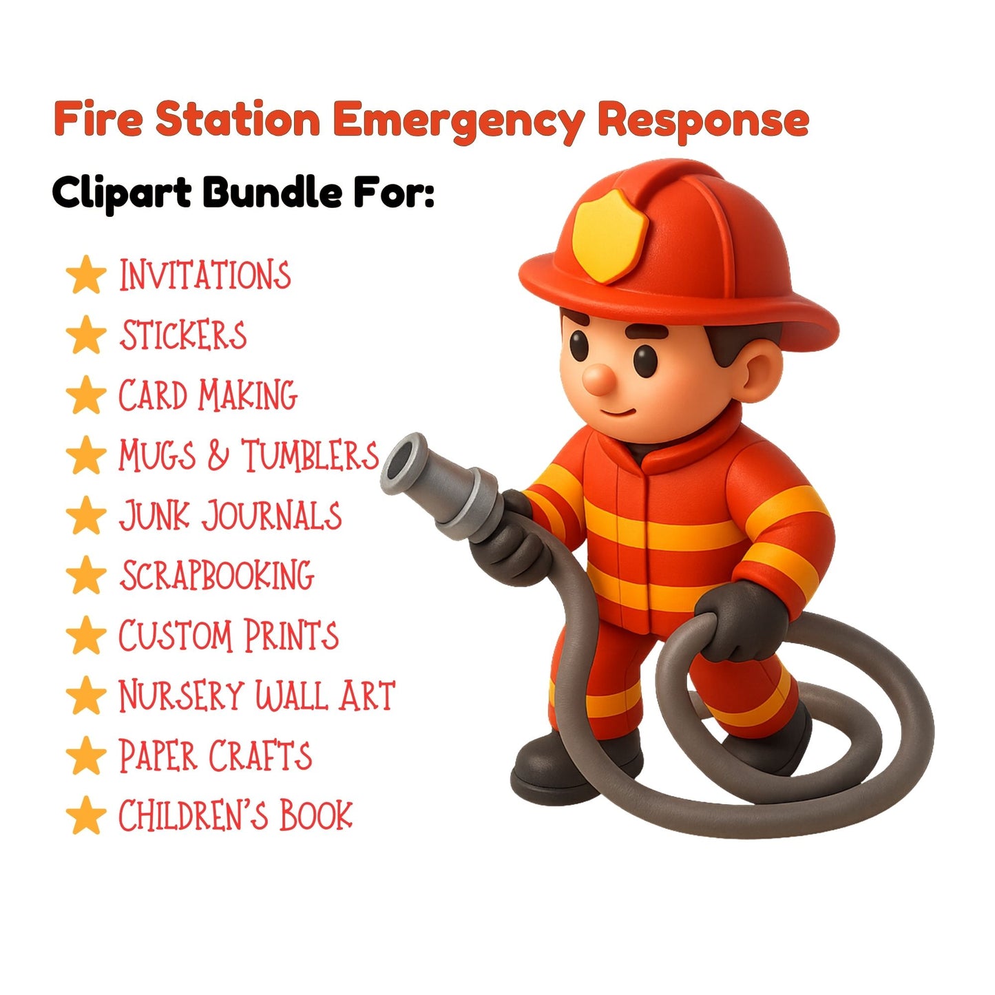 Fire Station Clipart – Firefighter & Emergency Response PNG Set, Rescue Trucks & Safety Graphics (63 Files)