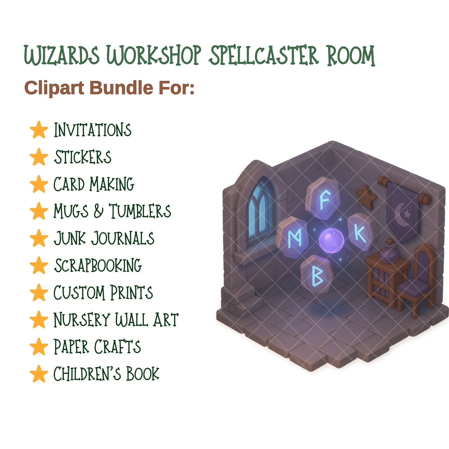 Wizard’s Workshop Clipart, Magic Potions & Spell Books PNG, Fantasy Alchemy Room, Witchcraft Art Set (65 PNG)
