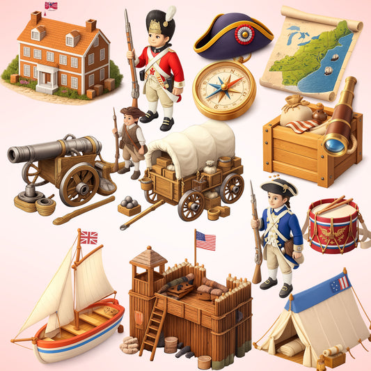 American Revolution 3D Clipart Set – 60 PNG History Illustrations for Classroom & Homeschool