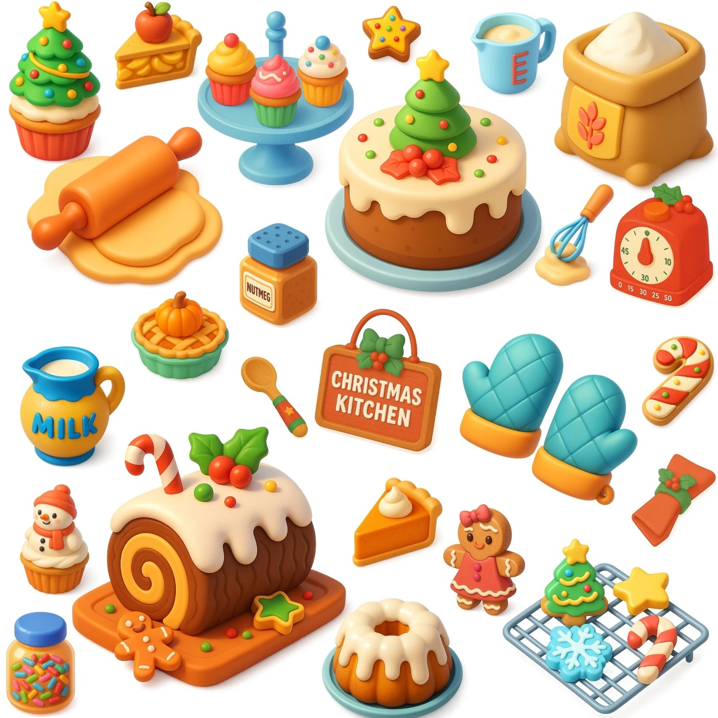 Christmas Baking Clipart – 3D Holiday Sweets PNG | Festive Desserts, Kitchen Tools, Cookies & Cakes