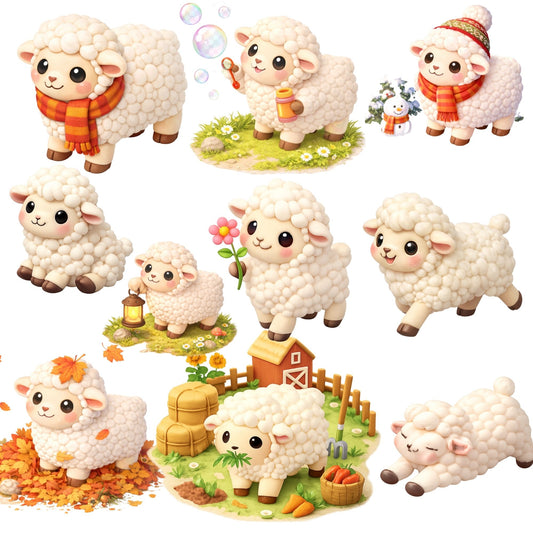 Cute Sheep 3D Clipart – 41 Lamb PNG Files – Farm Nursery Animal Graphics for Baby Shower & Sublimation