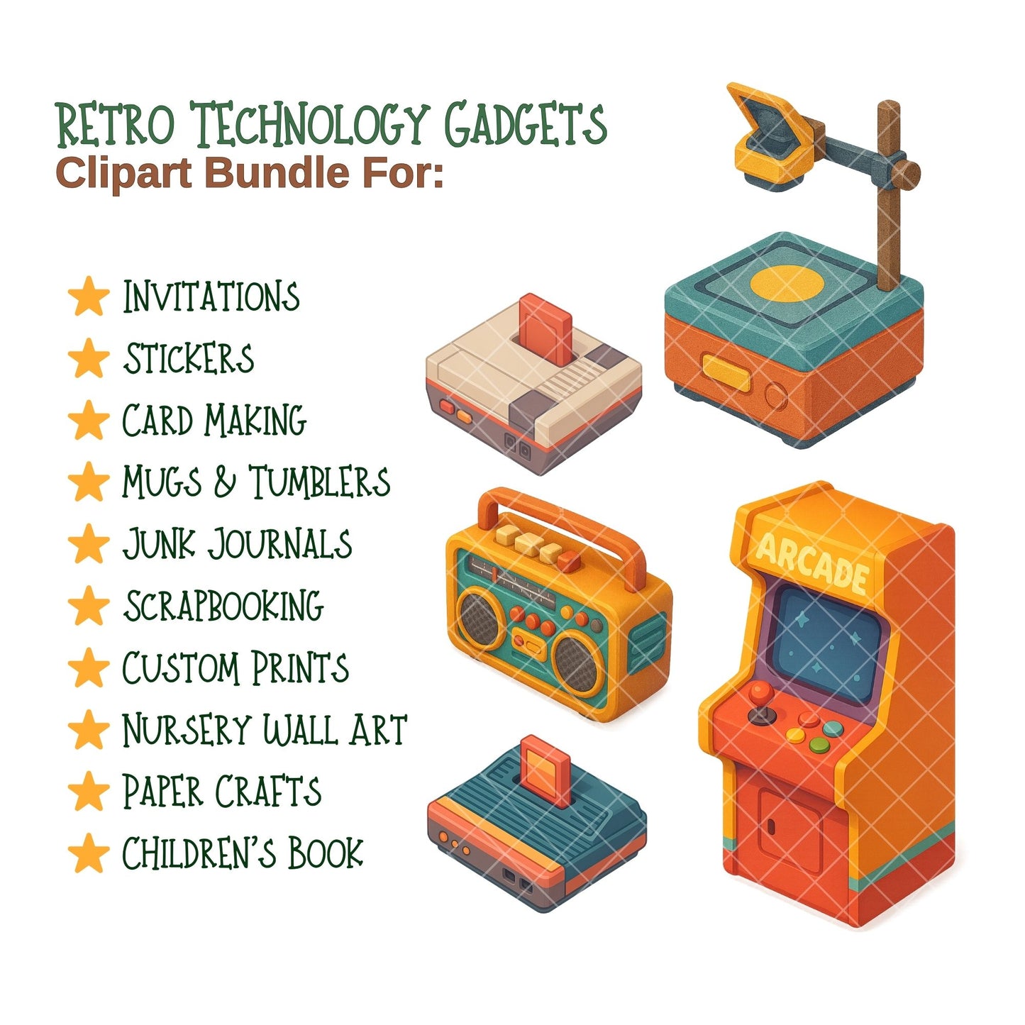 Retro Technology Clipart PNG – Vintage Gadgets 80s 90s | Old Computers, Cassettes & Retro Devices (50 Files)