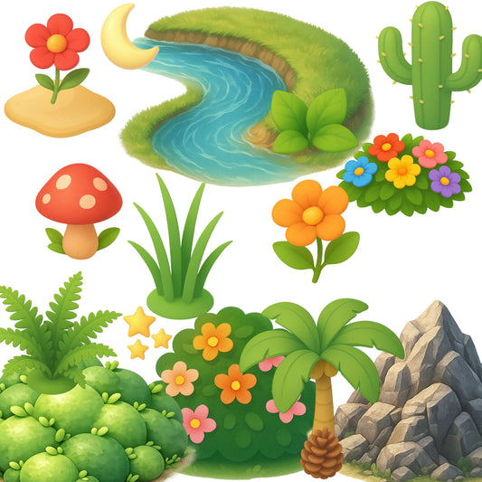 3D Isometric Nature Clipart PNG Bundle – 55 Game Environment Elements for Maps & Digital Design