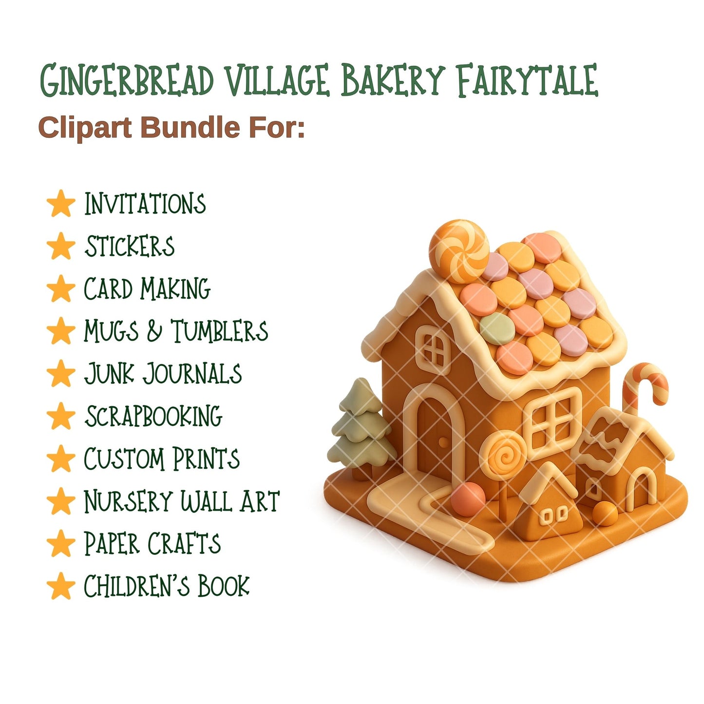 Gingerbread Village Clipart PNG | Christmas Gingerbread Houses | Candy Land Holiday Art | Gingerbread Town PNG | Commercial Use