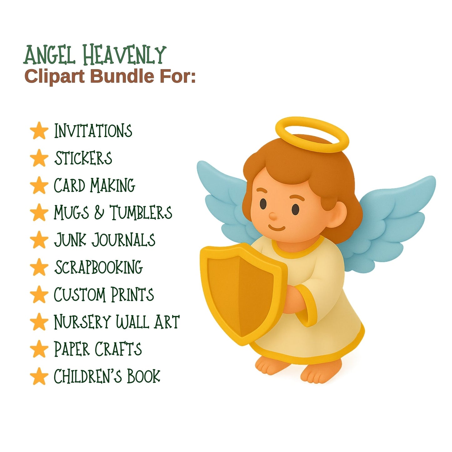 3D Angel Clipart Bundle, Christian PNG Graphics, Heavenly Angels Wings Clouds Harps, Religious Digital Download (61 PNG)