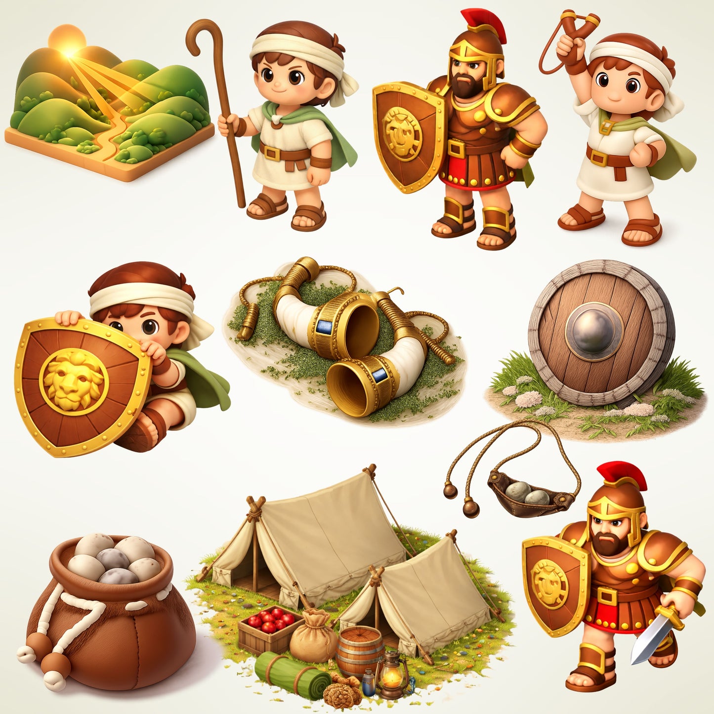 David and Goliath 3D Clipart PNG Bundle – 57 Bible Story Graphics for Sunday School & Kids Ministry