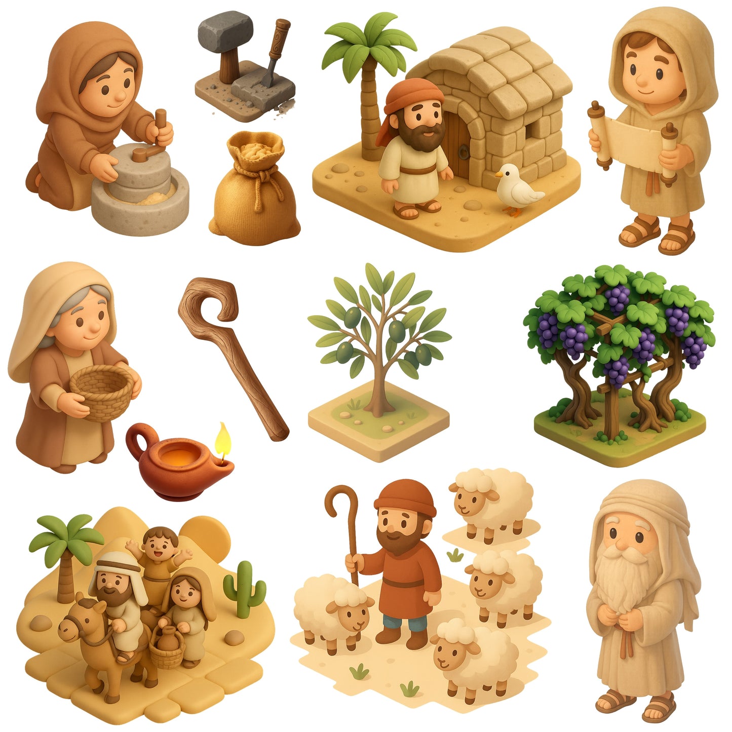 Old Testament Bible Clipart PNG Bundle – 60 Christian Characters & Bible Story Graphics (Digital Download)