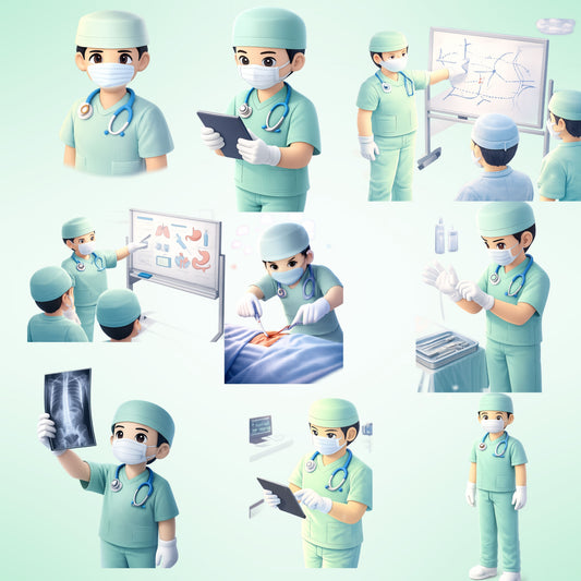Surgeon 3D Clipart Bundle – Surgery Scenes, Medical Tools & Hospital PNG, Healthcare Education Graphics, Professional Cartoon Art, 58 PNG