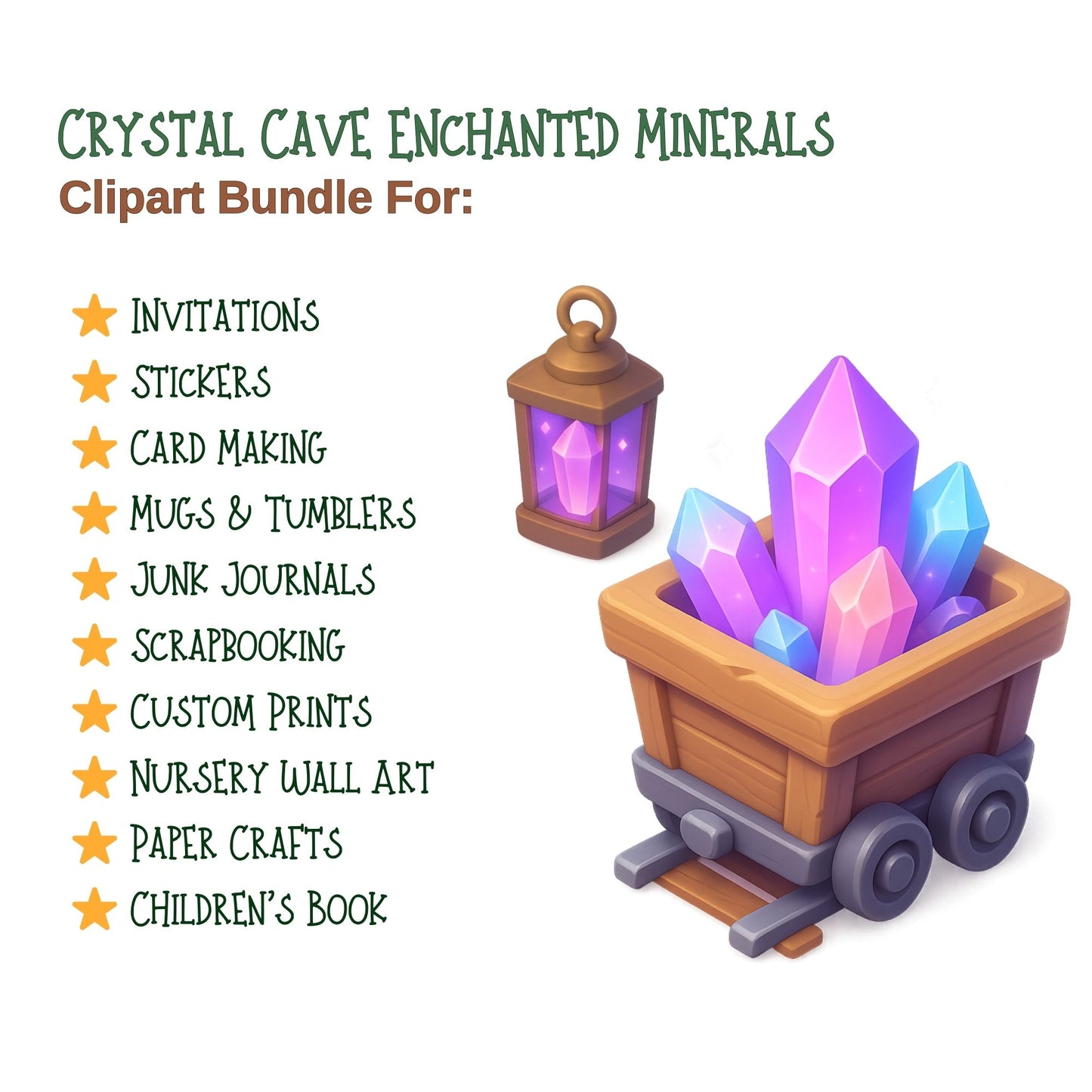Crystal Cave Clipart, 3D Gemstones PNG, Fantasy Minerals Alchemy Art, Enchanted Crystals & Caves Set (65 PNG)