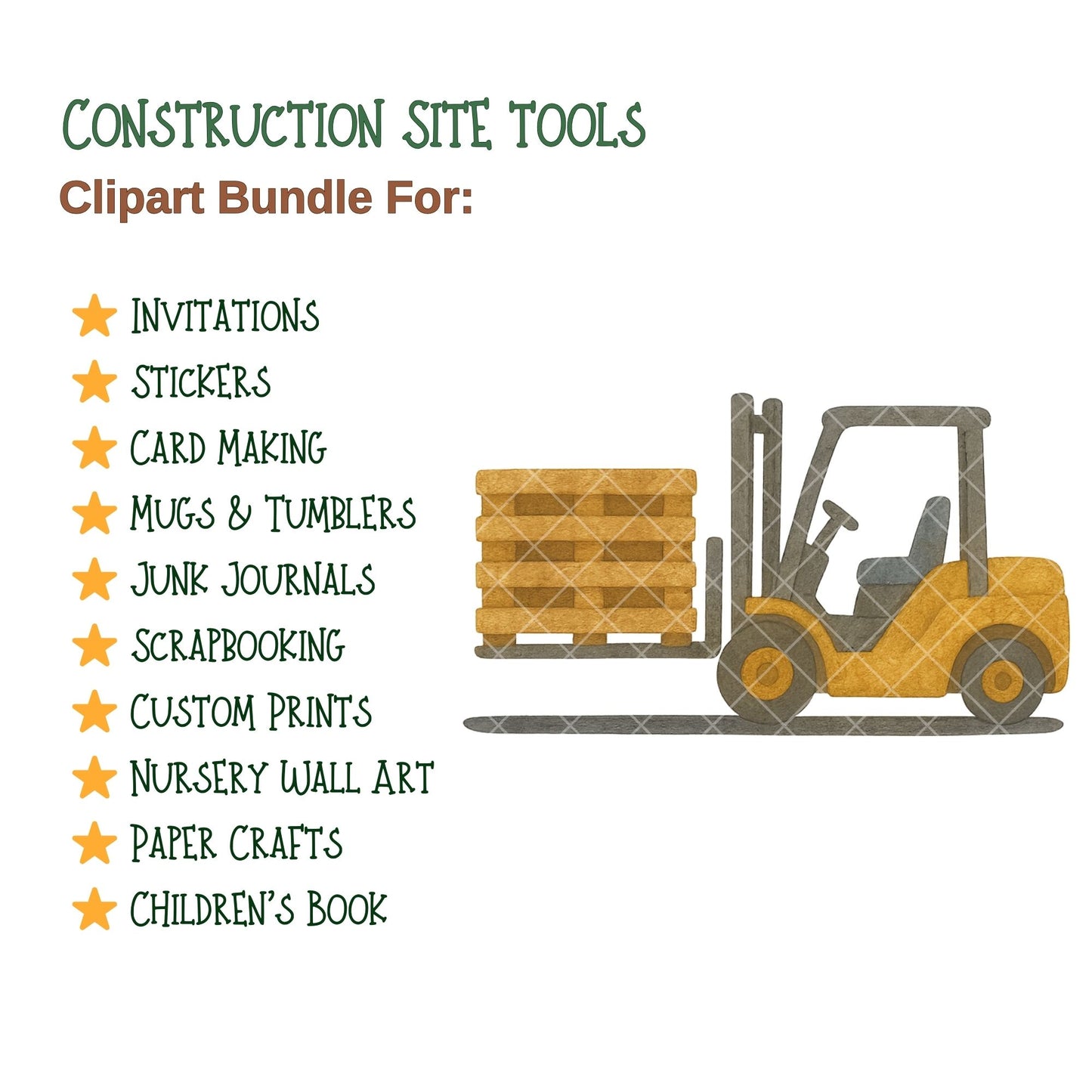 Construction Watercolor Clipart PNG | Construction Vehicles & Tools | Kids Construction Party Art | Builder Clipart | Commercial Use