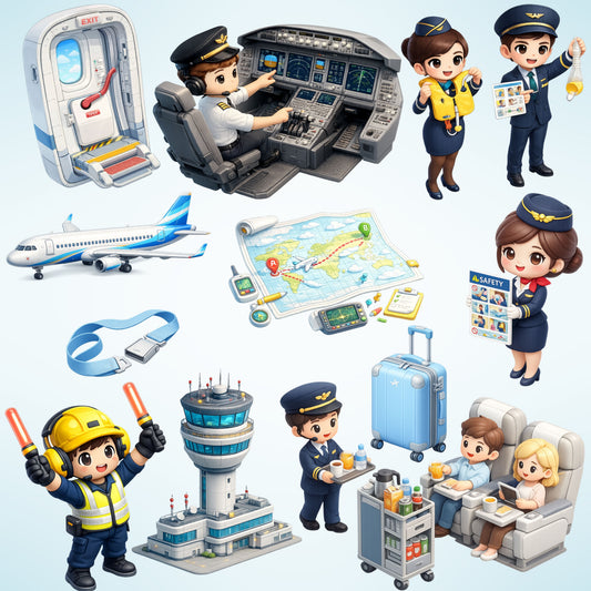 Flight Crew Isometric Clipart – Aviation & Travel PNG Bundle (48 Files)