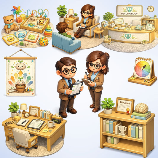 Counselor Psychologist 3D Clipart PNG Bundle – 44 Mental Health & Therapy Office Graphics