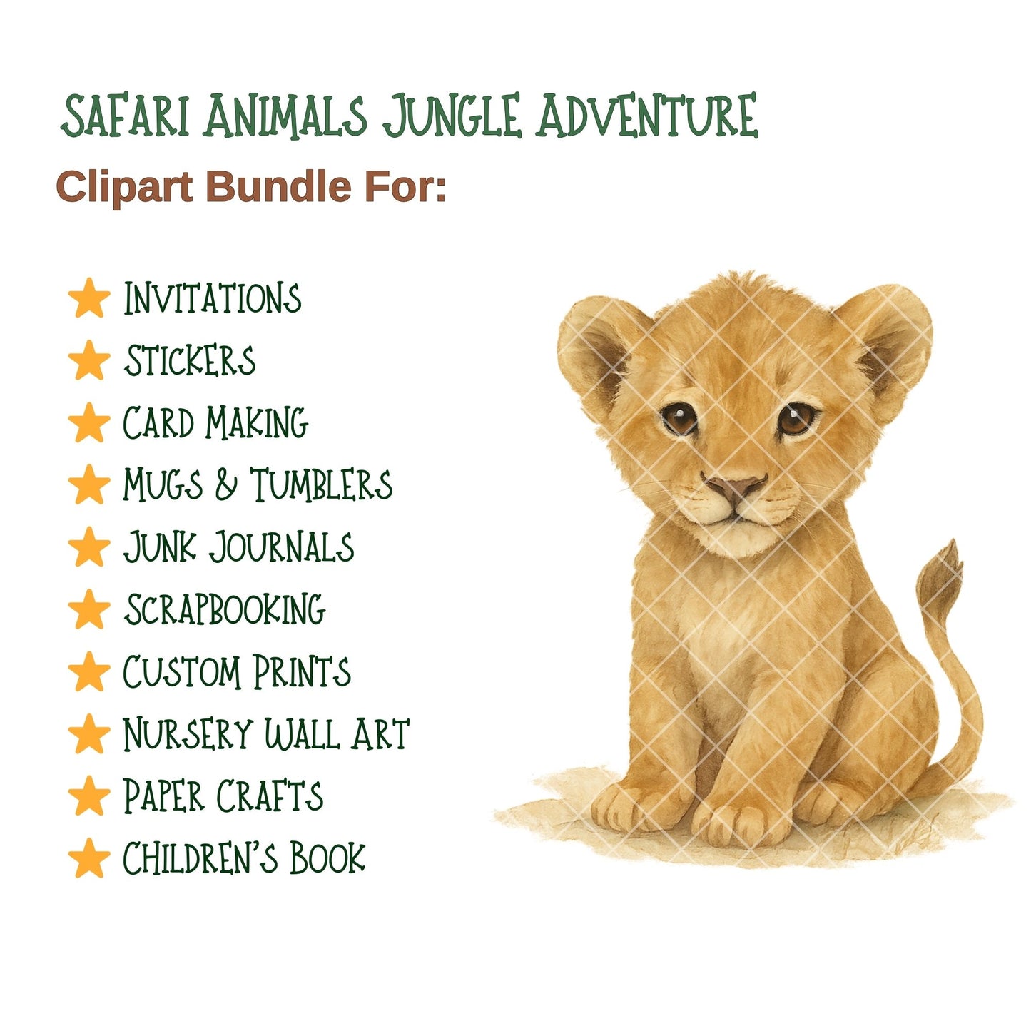 Safari Watercolor Clipart PNG | Jungle Animals Clipart | Safari Nursery Art | Jungle Adventure PNG | Commercial Use