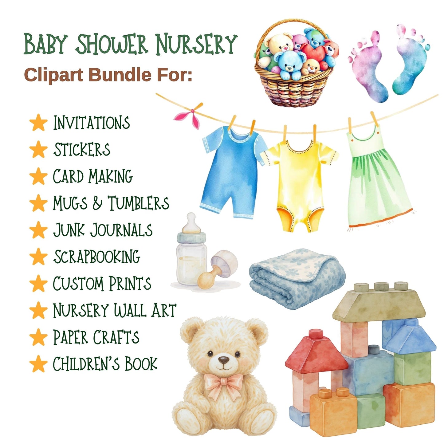 Pink Baby Shower Clipart Watercolor – Nursery Decor & Baby Items PNG | Girl Shower, Birth Announce (55 Files)