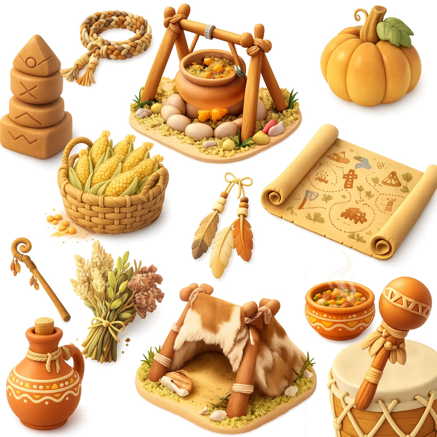 Indigenous Peoples of North America 3D Clipart PNG Bundle – 55 Culture & History Graphics for Classroom