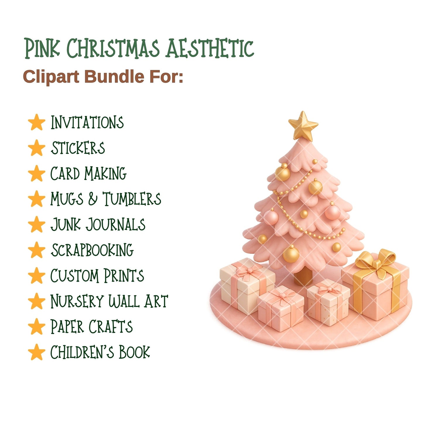 Pink Christmas Clipart PNG | Pastel Holiday Decor | Pink Christmas Aesthetic | Feminine Xmas Clipart | Commercial Use