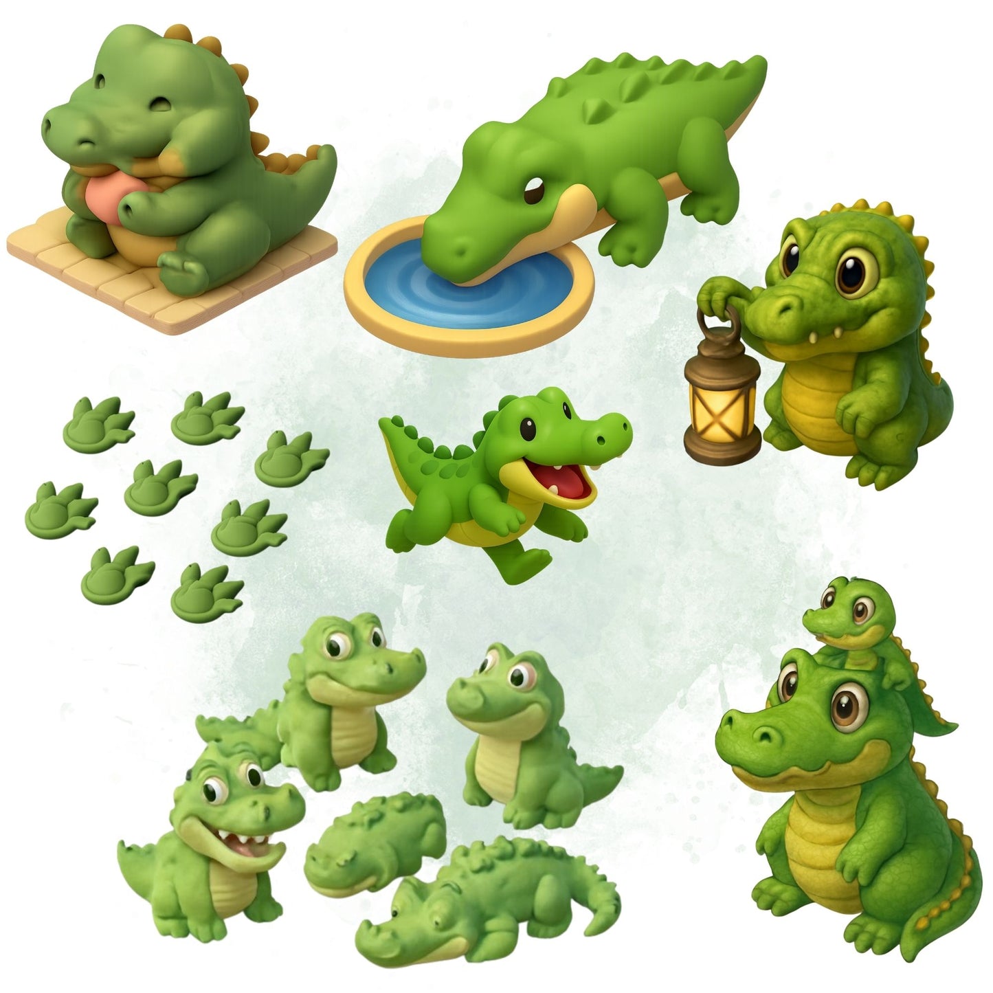 Cute Crocodile 3D Clipart Set – Jungle Animal PNG for Kids & Nursery (44 Files)