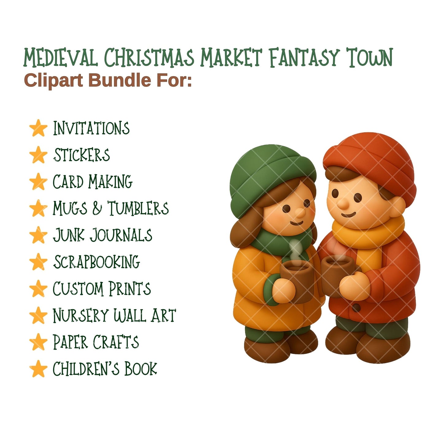 Medieval Christmas Clipart PNG | Fantasy Winter Village Town | Holiday Market 3D Art | Cozy Medieval Christmas PNG | Commercial Use