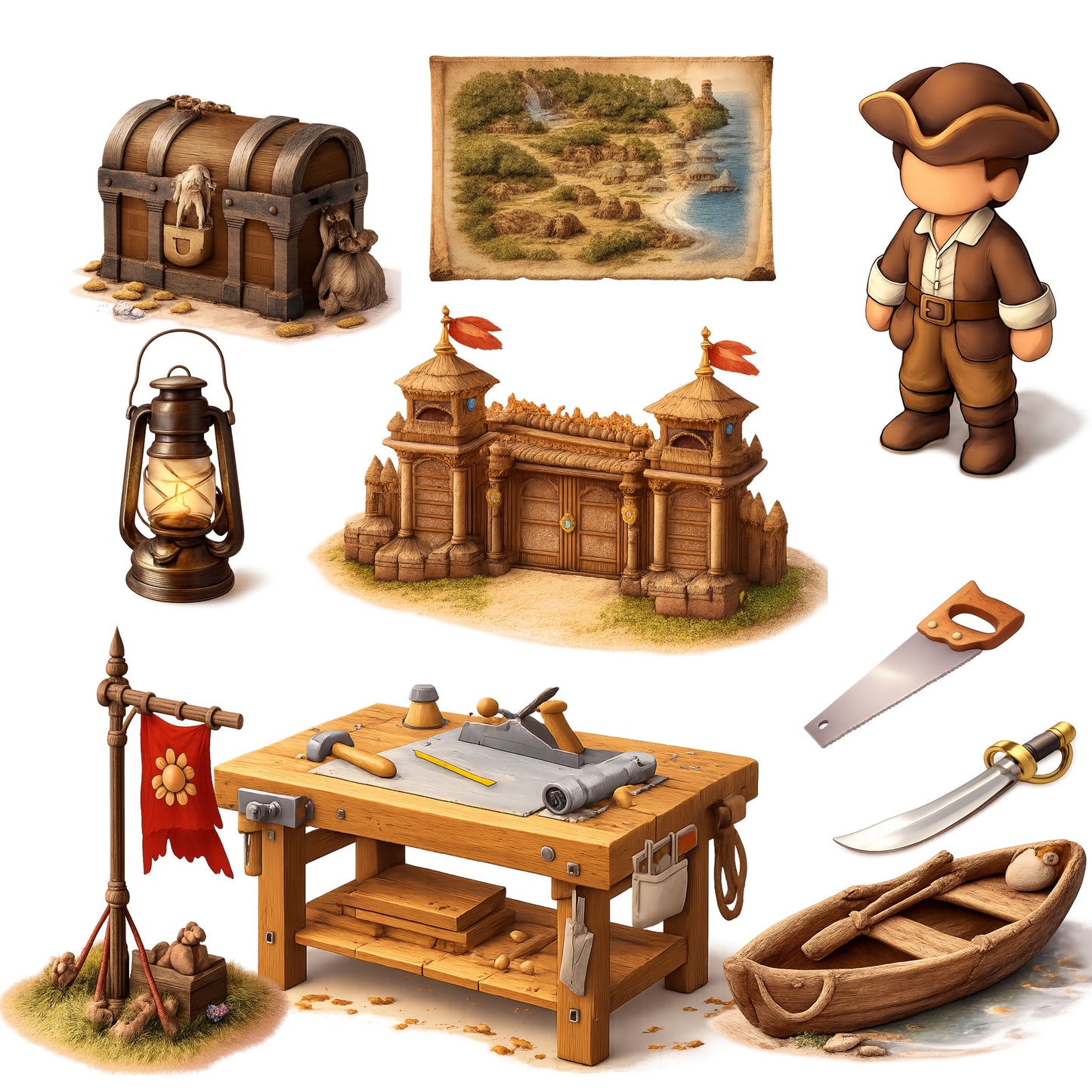 Jamestown Settlement 3D Isometric Clipart Bundle | Colonial America PNG | American History Clipart | Homeschool & Classroom Educational Graphics