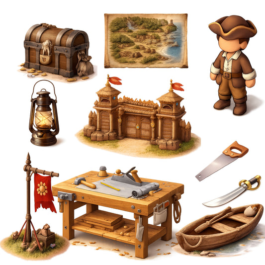 Jamestown Settlement 3D Isometric Clipart Bundle | Colonial America PNG | American History Clipart | Homeschool & Classroom Educational Graphics