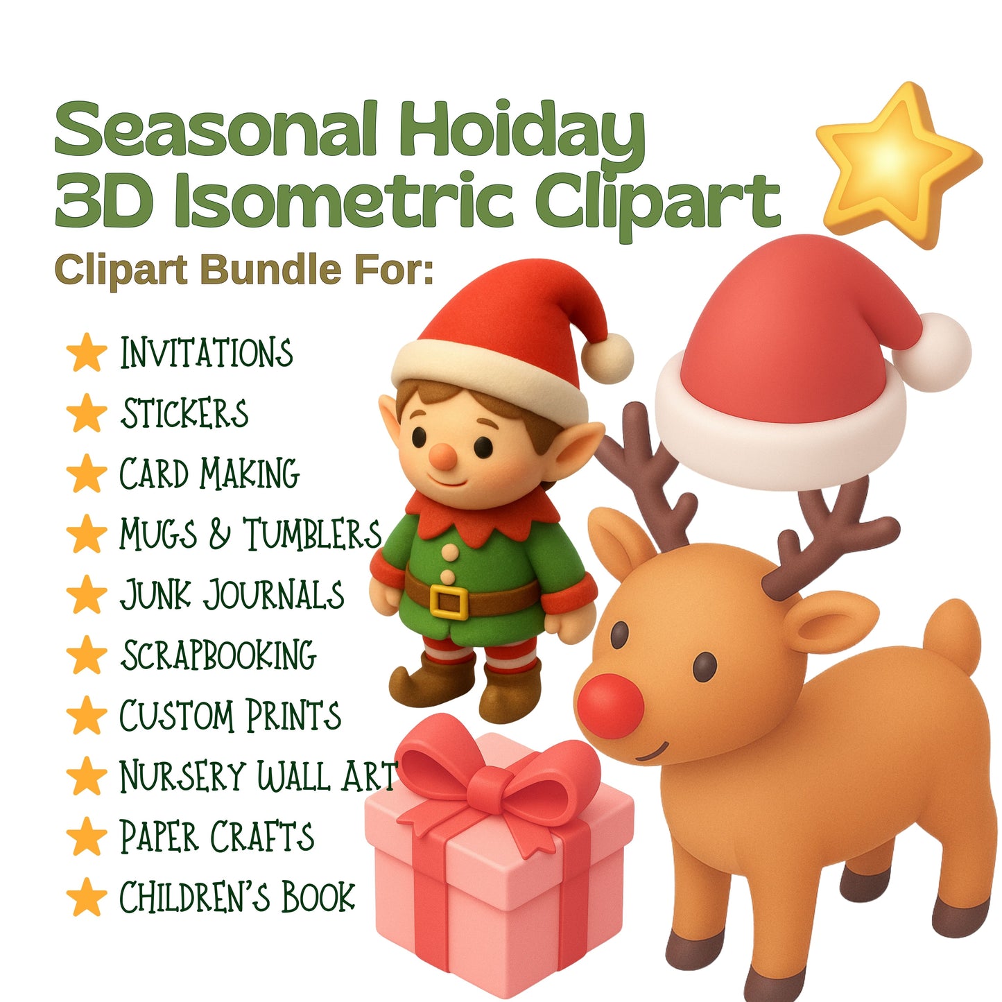 Holiday 3D Clipart PNG Bundle – 54 Seasonal Isometric Icons for Christmas, Halloween & More
