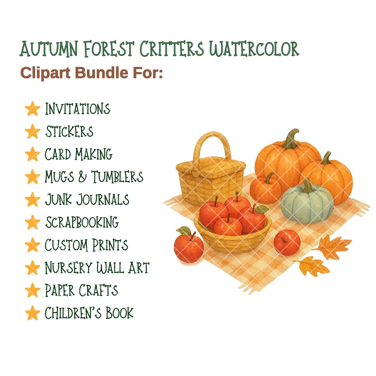 Autumn Forest Critters Clipart PNG | Watercolor Fall Woodland Animals | Cozy Autumn Nursery Art | Thanksgiving Forest PNG | Commercial Use