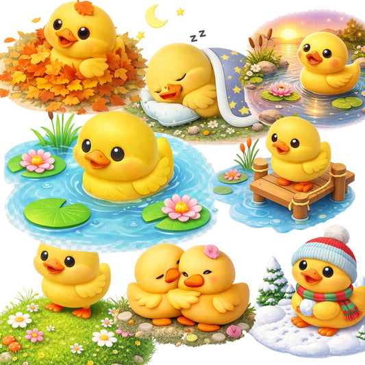 Duck Clipart Bundle – 3D Isometric PNGs (40 Files) – Cute Yellow Ducks, Nursery Art, Baby Shower & Sublimation Design