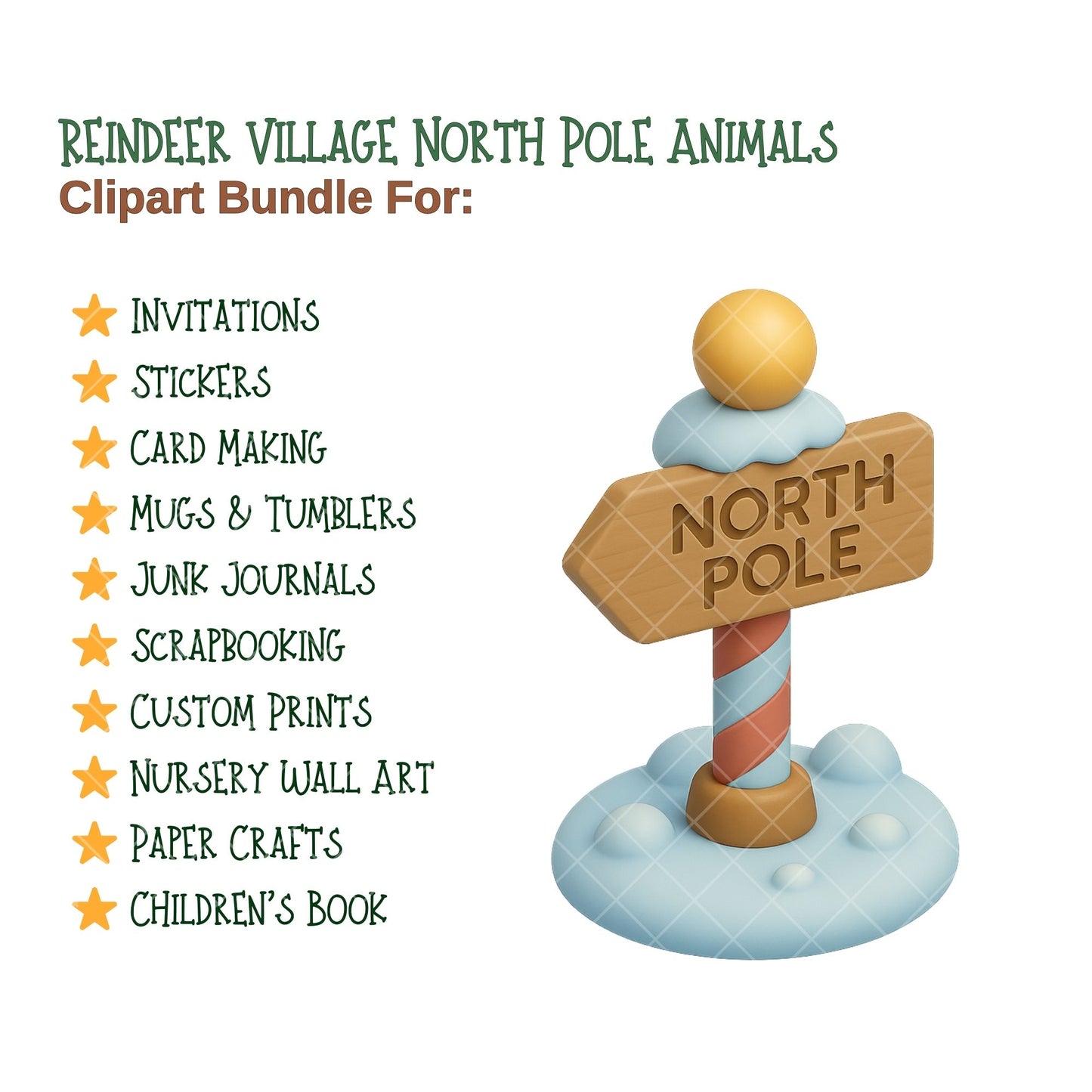 North Pole Animals Clipart PNG | Winter Reindeer Polar Bear Penguin | Arctic Christmas Clipart | Cute Holiday Animals | Commercial Use