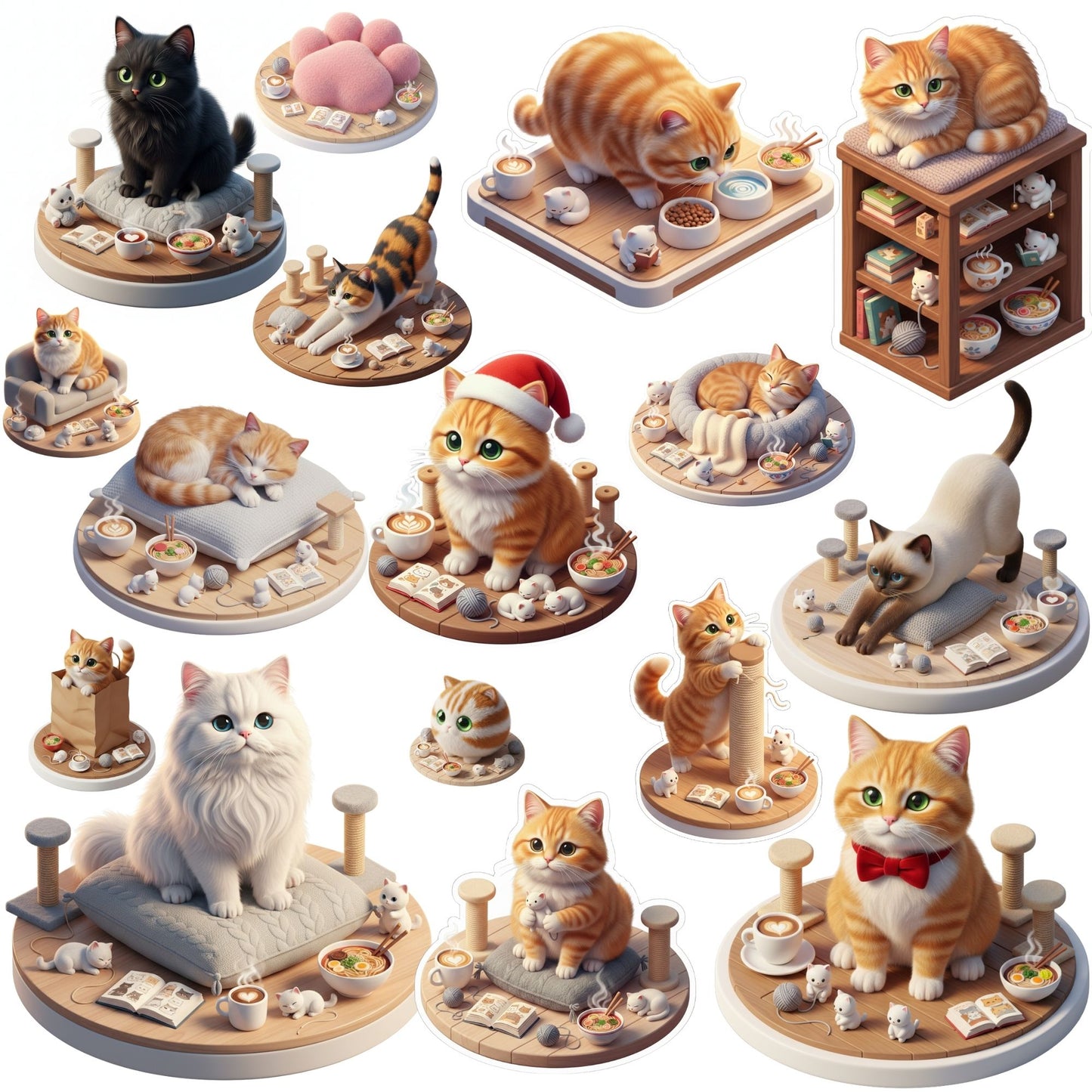 3D Cat Kitten PNG Clipart Bundle – Isometric Pet Lover Graphics | Cozy Cats, Cat Trees, Yarn, Tea Cups (50 Files)
