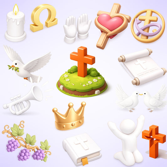 Christian Symbols Clipart Bundle – 60 PNG Files | Faith-Based 3D Clipart for Church, Sunday School & Bible Crafts
