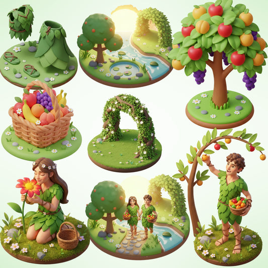 Adam and Eve Safe 3D Clipart PNG Bundle – 60 Garden of Eden Christian Bible Graphics