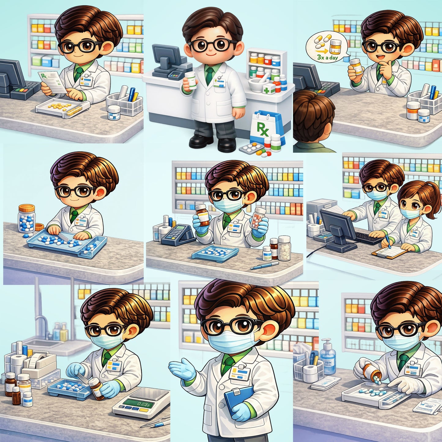 Pharmacist 3D Clipart PNG Bundle – 55 Pharmacy Scene Graphics for Healthcare, Education & Branding