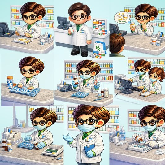 Pharmacist 3D Clipart PNG Bundle – 55 Pharmacy Scene Graphics for Healthcare, Education & Branding