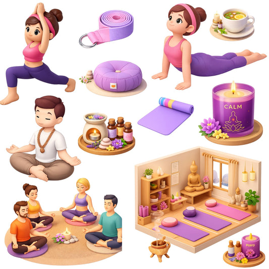 Yoga and Meditation Clipart – 45 Wellness PNG Files – 3D Yoga Poses, Planner Stickers & Instructor Graphics
