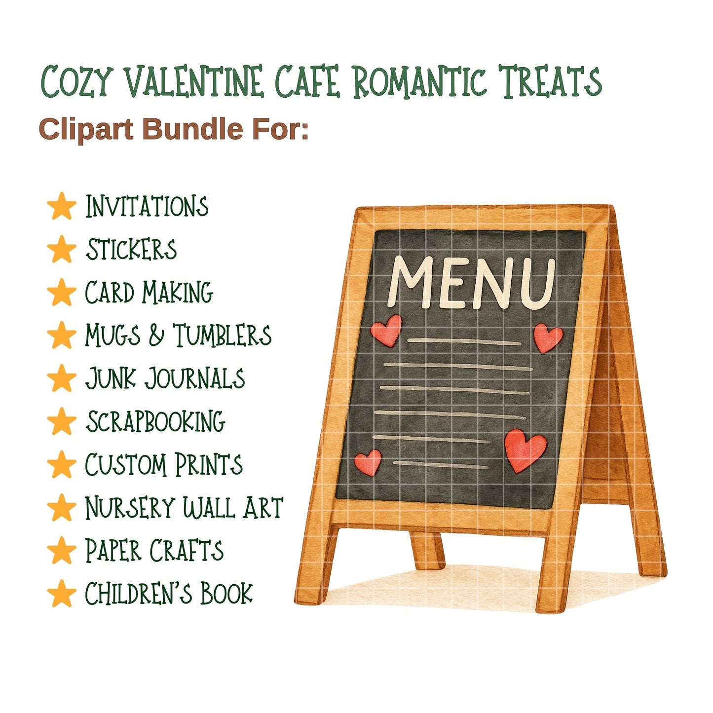 Watercolor Valentine Cafe Clipart, Coffee & Desserts PNG Set, Romantic Cafe Art, Hearts Flowers (54 PNG)