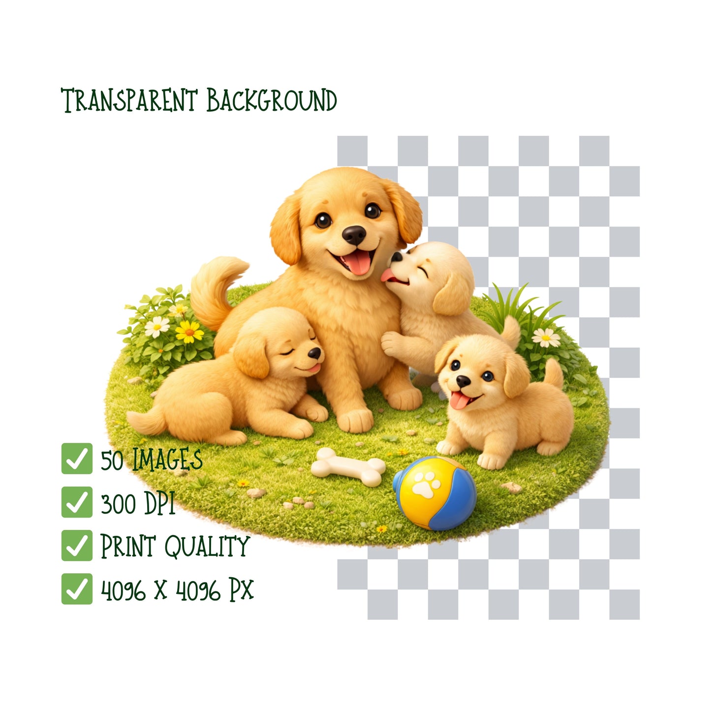 Cute Dog Clipart Bundle – 3D Isometric Puppy PNG, Cartoon Dogs & Pets, Kids Animal Graphics, Digital Download, 50 PNG