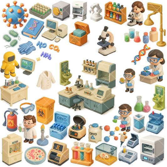 Scientist Clipart Bundle, Science PNG Icons, Chemistry Lab Equipment & STEM Graphics for Classroom