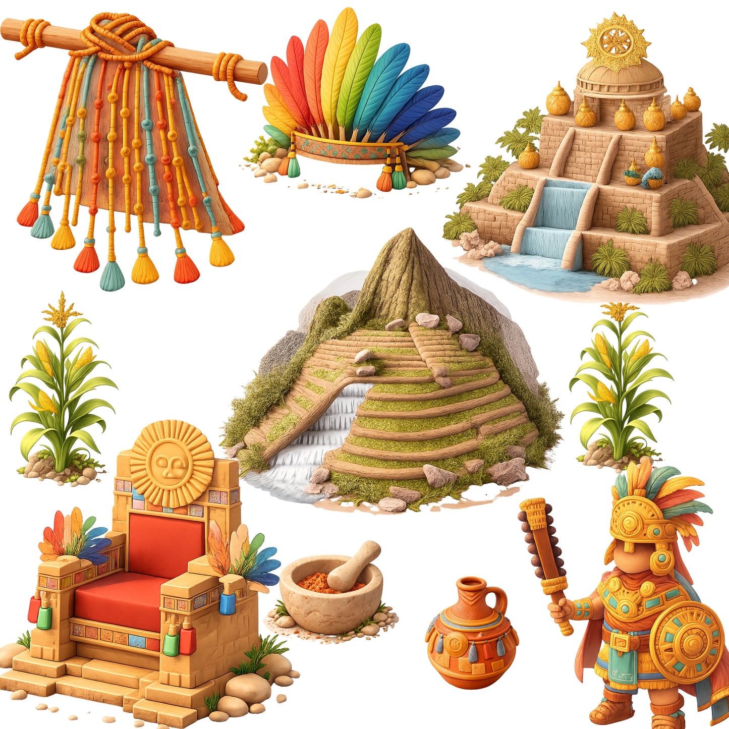 Inca Empire Clipart Bundle – 55 Ancient History 3D PNG Files for Classroom, Crafts & Education