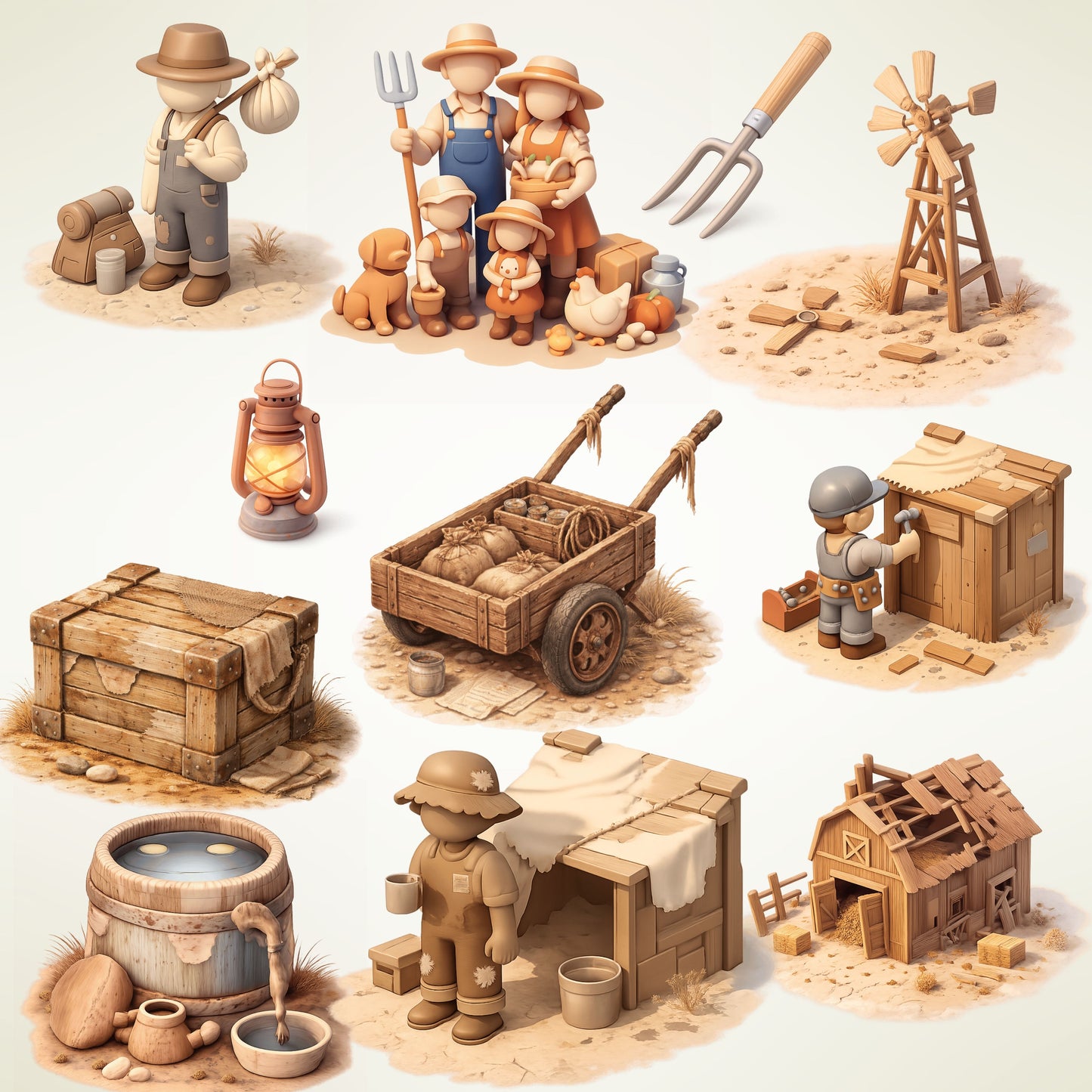 Great Depression 3D Clipart PNG Bundle – 55 Historical 1930s Graphics for History Class & Homeschool Lessons