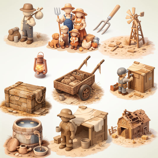 Great Depression 3D Clipart PNG Bundle – 55 Historical 1930s Graphics for History Class & Homeschool Lessons