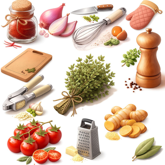 Kitchen Herbs Clipart PNG Bundle – 50 Cooking Utensils, Vegetables & Spices | Culinary Digital Download