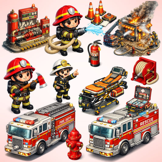 Firefighter 3D Clipart PNG Bundle – 47 Cartoon Fire Truck & Emergency Services Graphics