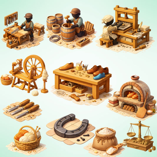 Colonial Trades Clipart – 54 Early American Profession PNG Files – Blacksmith, Baker & Colonial America Graphics