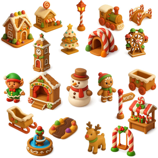 Gingerbread Village Clipart Bundle – 3D Christmas PNG, Candy House & Holiday Town Graphics, Cute Festive Clipart, 60 PNG