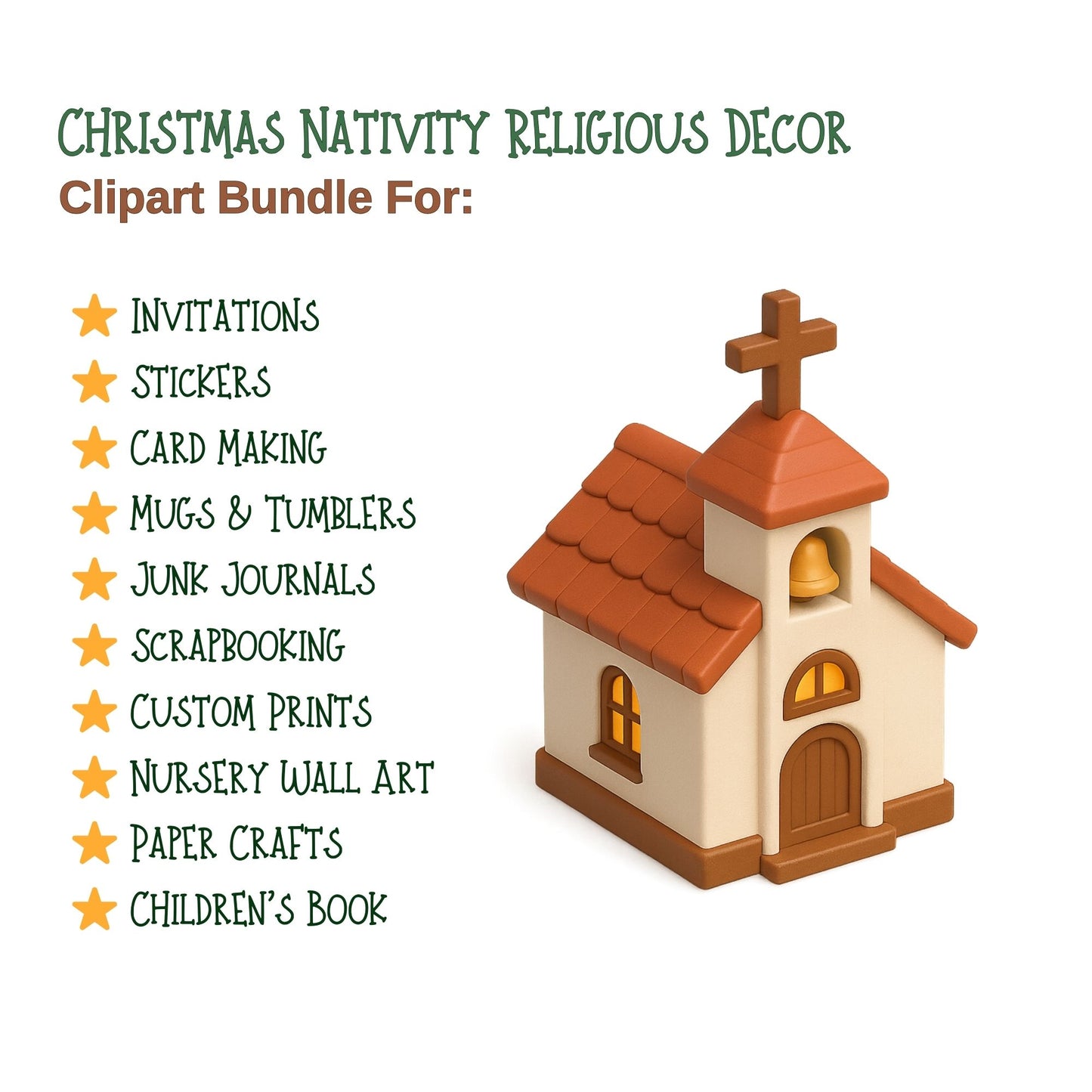 Christmas Nativity Clipart, Religious 3D PNG Bundle, Holy Family Angels Wise Men, Christian Christmas Decor (56 PNG)