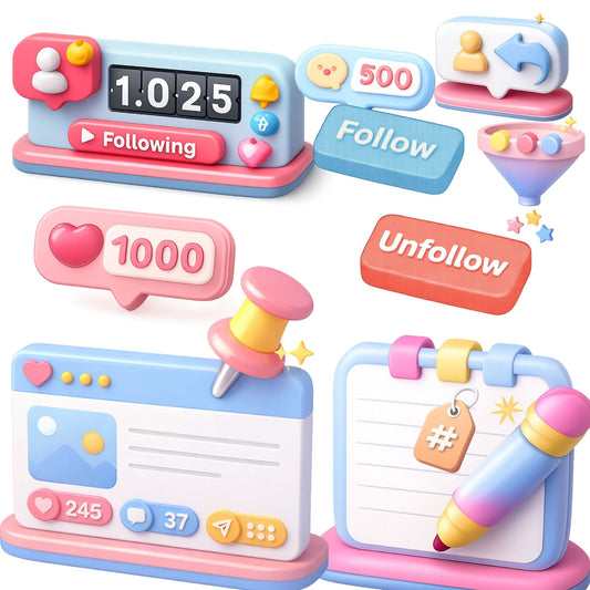 Social Media 3D Clipart PNG Bundle – 59 Influencer Icons for Likes, Followers & Content Templates