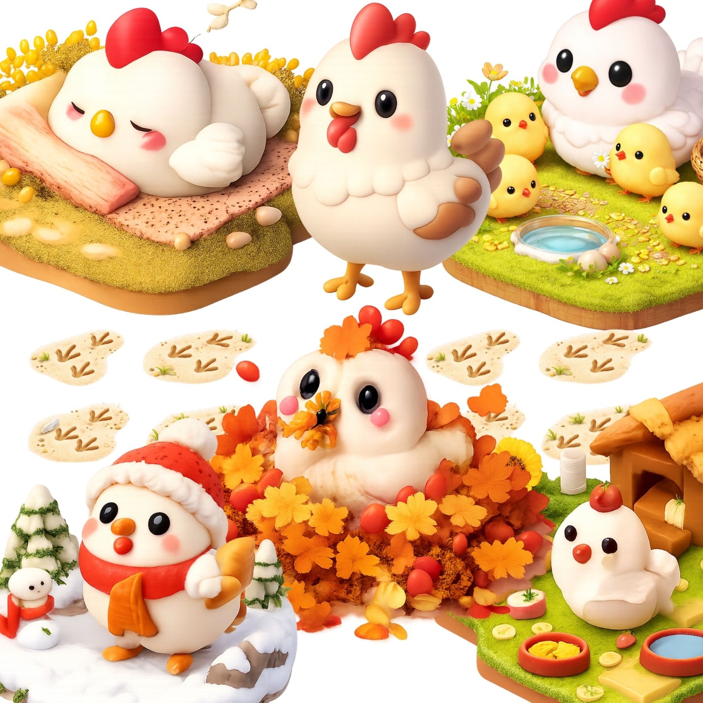 Chicken Clipart Bundle – 3D Farm Animals PNG (40 Files) – Isometric Hens, Chicks, Coop, Easter & Seasonal Graphics