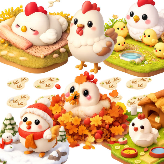 Chicken Clipart Bundle – 3D Farm Animals PNG (40 Files) – Isometric Hens, Chicks, Coop, Easter & Seasonal Graphics
