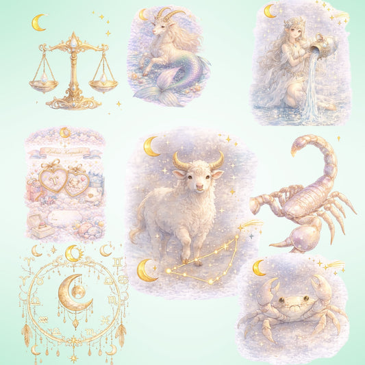 Zodiac Clipart – 55 Watercolor Astrology PNG Files – Horoscope Signs & Celestial Pastel Graphics