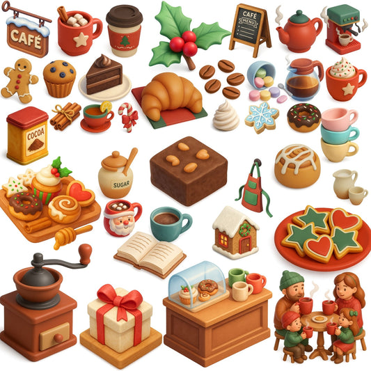 Christmas Café Clipart – 56 Cozy Holiday PNGs | Hot Cocoa, Cookies, Winter Coffee Shop Art